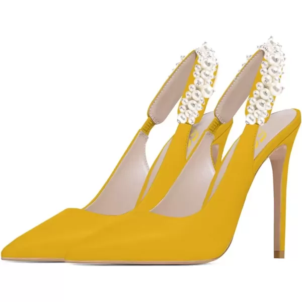 imageFSJ Women Cute Slingback Pointed Toe Stiletto Pumps High Heel Ankle Strap Office Lady Rhinestones Sandals Slip On Party Dress Shoes Size 415 USYellow