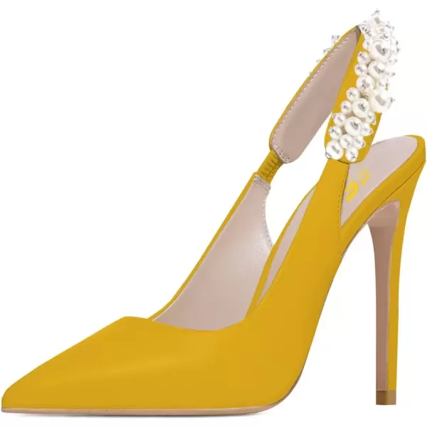 imageFSJ Women Cute Slingback Pointed Toe Stiletto Pumps High Heel Ankle Strap Office Lady Rhinestones Sandals Slip On Party Dress Shoes Size 415 USYellow