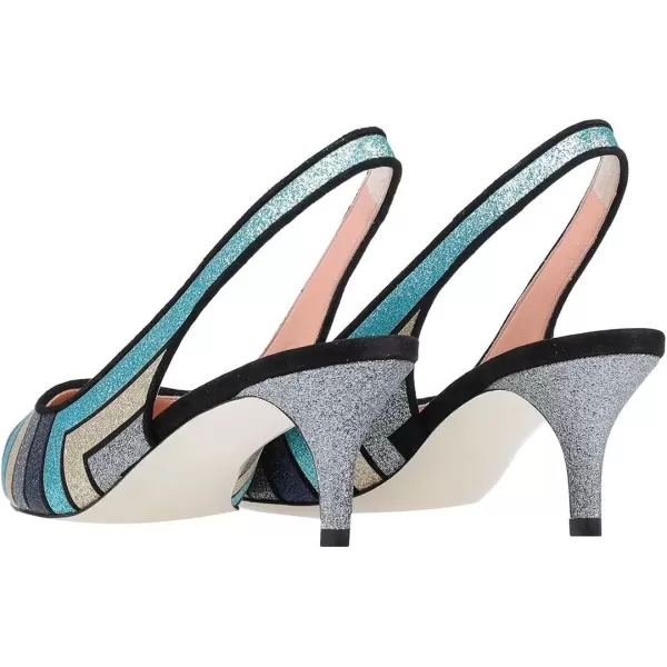 imageFSJ Women Glitter Slingback Pumps Kitten Mid Low Heels Closed Pointed Toe Sandals Bridal Evening Party Dress Shoes Size 415 USTurquoise