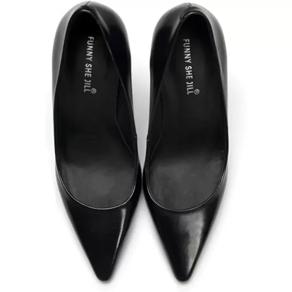 imageFSJ Women Leather Crystal Chunky High Heel Pumps Pointed Toe Slip on Wedding Parrty Dress Shoes Size 412 USBlack