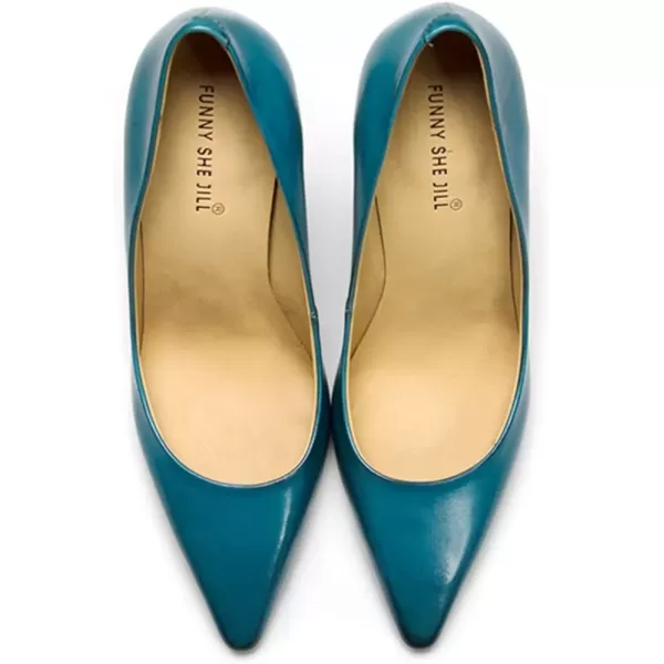 imageFSJ Women Leather Crystal Chunky High Heel Pumps Pointed Toe Slip on Wedding Parrty Dress Shoes Size 412 USBlue