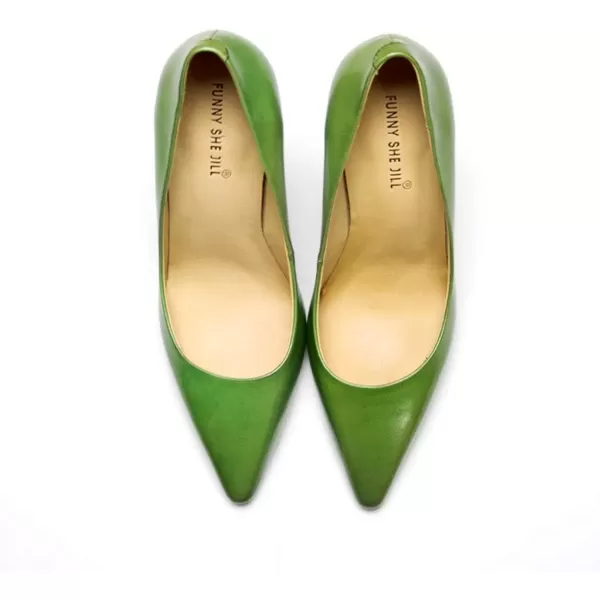 imageFSJ Women Leather Crystal Chunky High Heel Pumps Pointed Toe Slip on Wedding Parrty Dress Shoes Size 412 USGreen