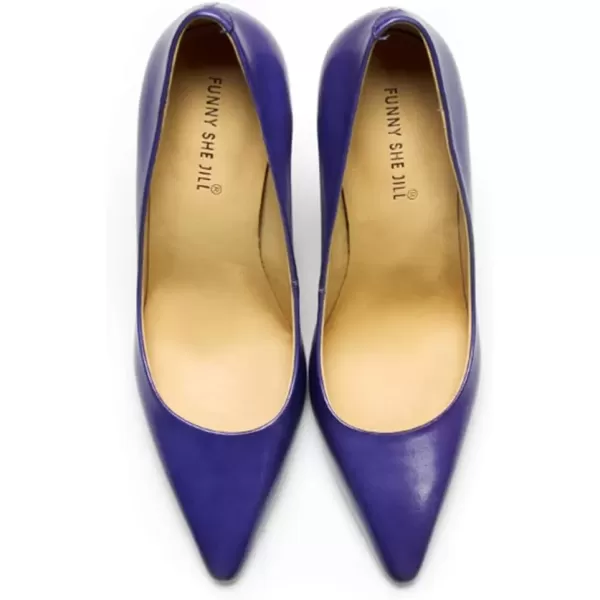 imageFSJ Women Leather Crystal Chunky High Heel Pumps Pointed Toe Slip on Wedding Parrty Dress Shoes Size 412 USPurple