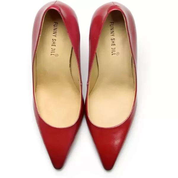 imageFSJ Women Leather Crystal Chunky High Heel Pumps Pointed Toe Slip on Wedding Parrty Dress Shoes Size 412 USRed