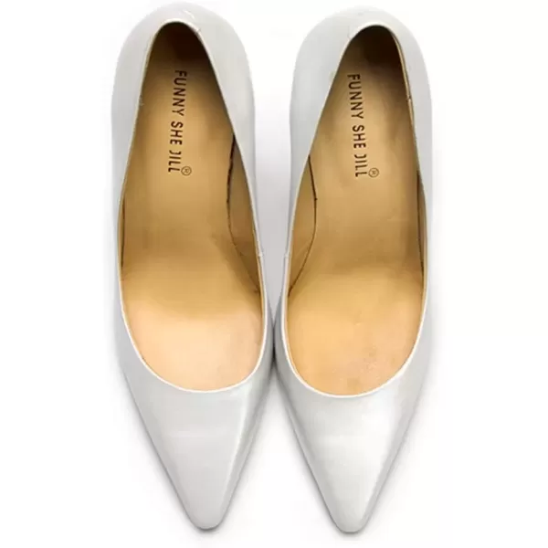 imageFSJ Women Leather Crystal Chunky High Heel Pumps Pointed Toe Slip on Wedding Parrty Dress Shoes Size 412 USWhite