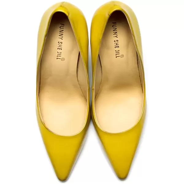 imageFSJ Women Leather Crystal Chunky High Heel Pumps Pointed Toe Slip on Wedding Parrty Dress Shoes Size 412 USYellow