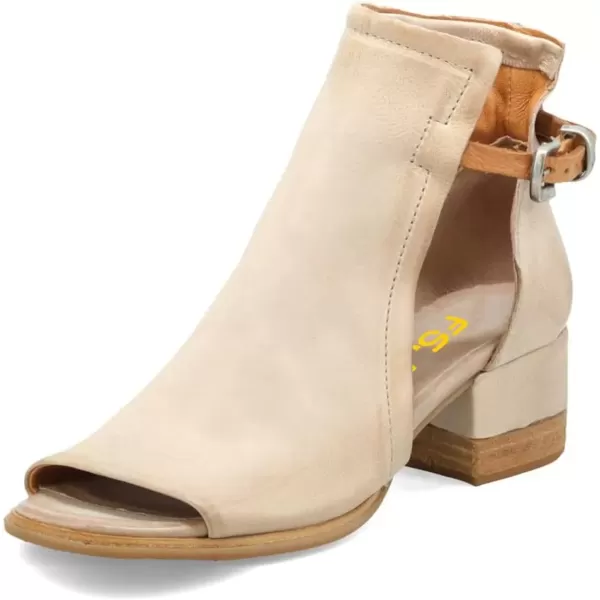 imageFSJ Women Peep Open Toe Sandals Boot Cut Out Buckle Ankle Bootie Comfortable Stacked Block Low Heeled Summer Sandal Shoes Size 415 M USApricot