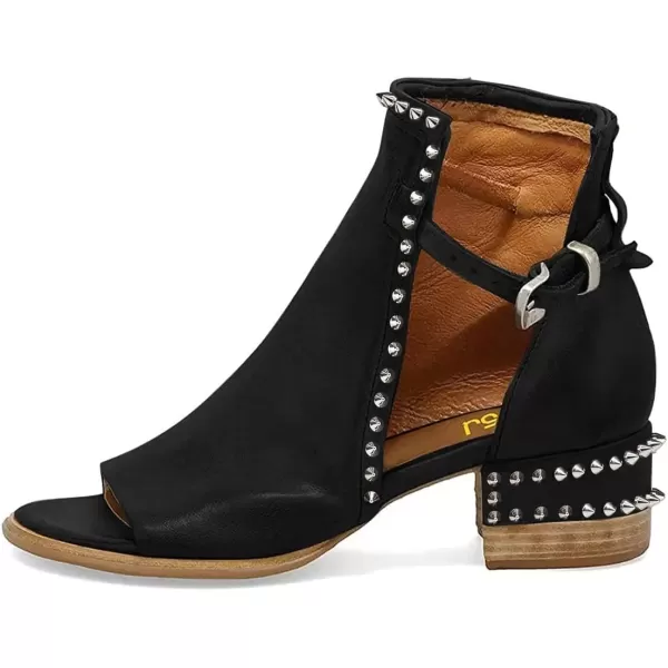 imageFSJ Women Peep Open Toe Sandals Boot Cut Out Buckle Ankle Bootie Comfortable Stacked Block Low Heeled Summer Sandal Shoes Size 415 M USBlack Rivets