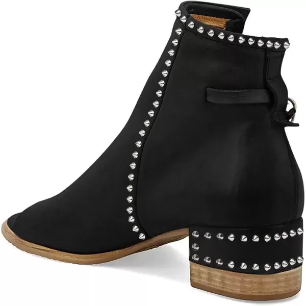 imageFSJ Women Peep Open Toe Sandals Boot Cut Out Buckle Ankle Bootie Comfortable Stacked Block Low Heeled Summer Sandal Shoes Size 415 M USBlack Rivets