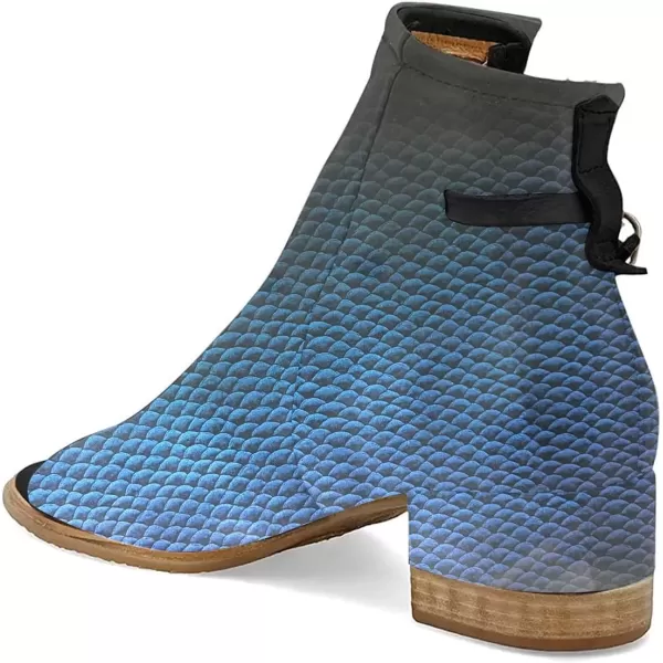 imageFSJ Women Peep Open Toe Sandals Boot Cut Out Buckle Ankle Bootie Comfortable Stacked Block Low Heeled Summer Sandal Shoes Size 415 M USBlue Scales