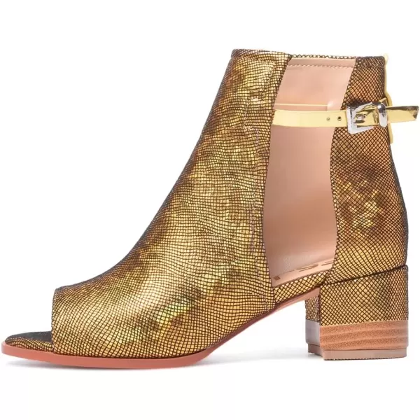 imageFSJ Women Peep Open Toe Sandals Boot Cut Out Buckle Ankle Bootie Comfortable Stacked Block Low Heeled Summer Sandal Shoes Size 415 M USGold Sequins