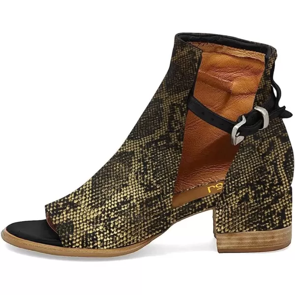 imageFSJ Women Peep Open Toe Sandals Boot Cut Out Buckle Ankle Bootie Comfortable Stacked Block Low Heeled Summer Sandal Shoes Size 415 M USGold Snakeskin