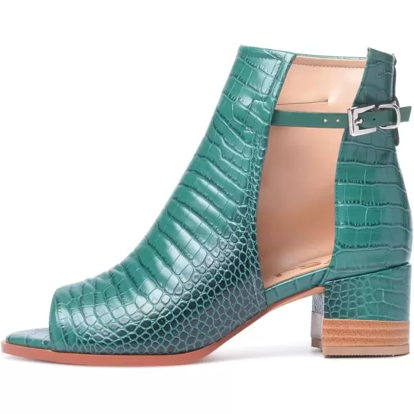 imageFSJ Women Peep Open Toe Sandals Boot Cut Out Buckle Ankle Bootie Comfortable Stacked Block Low Heeled Summer Sandal Shoes Size 415 M USGreen Crocodile