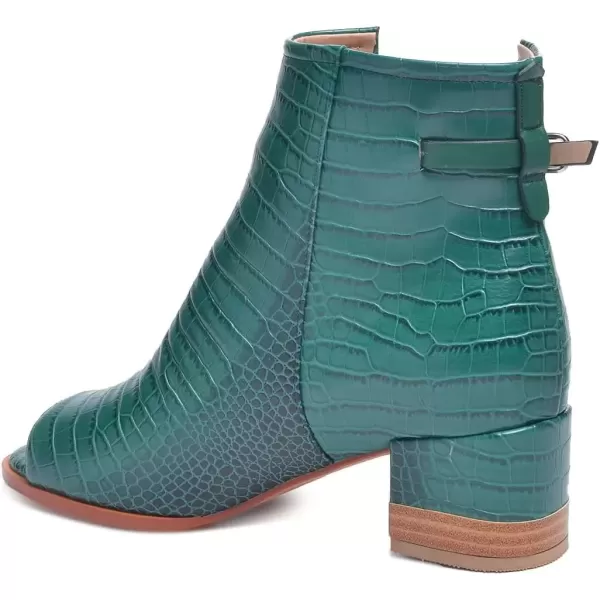 imageFSJ Women Peep Open Toe Sandals Boot Cut Out Buckle Ankle Bootie Comfortable Stacked Block Low Heeled Summer Sandal Shoes Size 415 M USGreen Crocodile