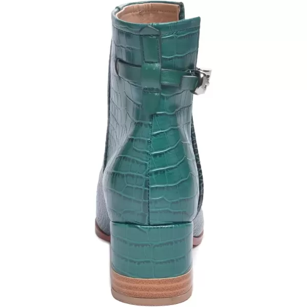 imageFSJ Women Peep Open Toe Sandals Boot Cut Out Buckle Ankle Bootie Comfortable Stacked Block Low Heeled Summer Sandal Shoes Size 415 M USGreen Crocodile