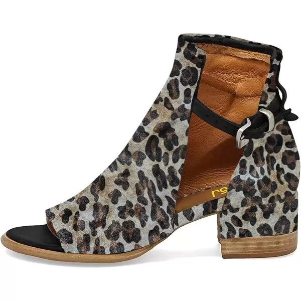 imageFSJ Women Peep Open Toe Sandals Boot Cut Out Buckle Ankle Bootie Comfortable Stacked Block Low Heeled Summer Sandal Shoes Size 415 M USLeopard