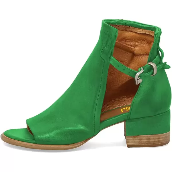 imageFSJ Women Peep Open Toe Sandals Boot Cut Out Buckle Ankle Bootie Comfortable Stacked Block Low Heeled Summer Sandal Shoes Size 415 M USLime Green