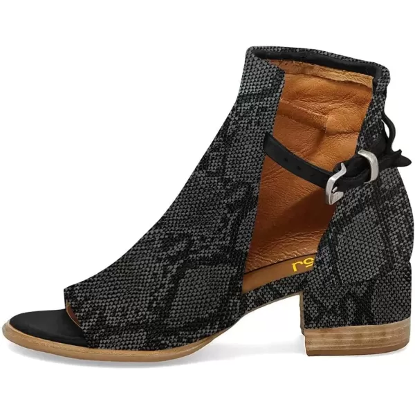imageFSJ Women Peep Open Toe Sandals Boot Cut Out Buckle Ankle Bootie Comfortable Stacked Block Low Heeled Summer Sandal Shoes Size 415 M USSnakeskin