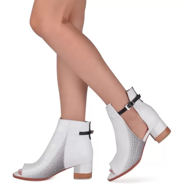 imageFSJ Women Peep Open Toe Sandals Boot Cut Out Buckle Ankle Bootie Comfortable Stacked Block Low Heeled Summer Sandal Shoes Size 415 M USWhite Crocodile