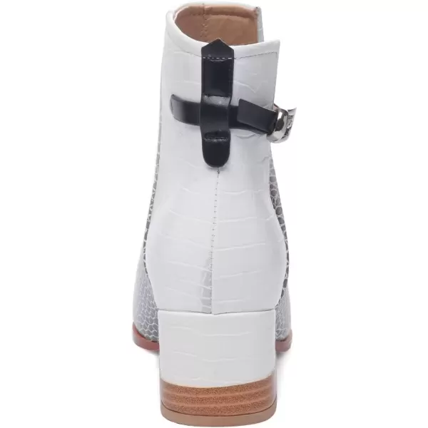 imageFSJ Women Peep Open Toe Sandals Boot Cut Out Buckle Ankle Bootie Comfortable Stacked Block Low Heeled Summer Sandal Shoes Size 415 M USWhite Crocodile