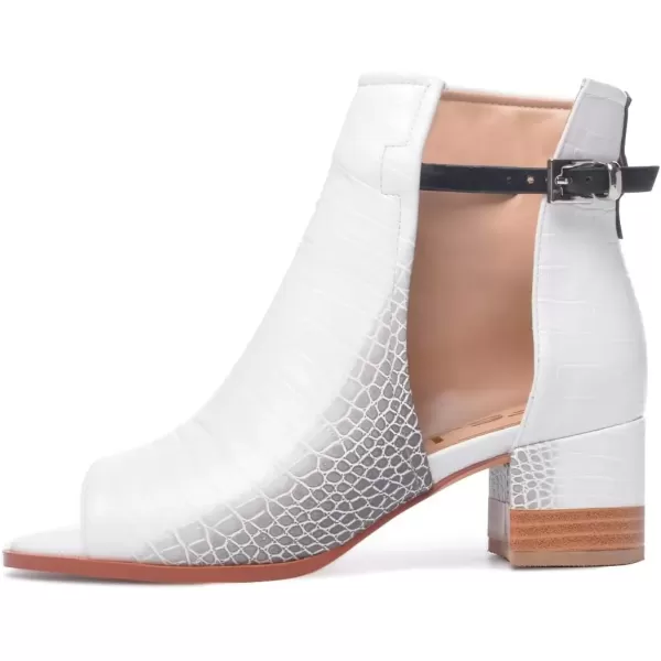 imageFSJ Women Peep Open Toe Sandals Boot Cut Out Buckle Ankle Bootie Comfortable Stacked Block Low Heeled Summer Sandal Shoes Size 415 M USWhite Crocodile