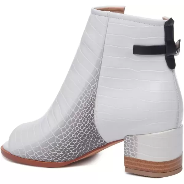 imageFSJ Women Peep Open Toe Sandals Boot Cut Out Buckle Ankle Bootie Comfortable Stacked Block Low Heeled Summer Sandal Shoes Size 415 M USWhite Crocodile