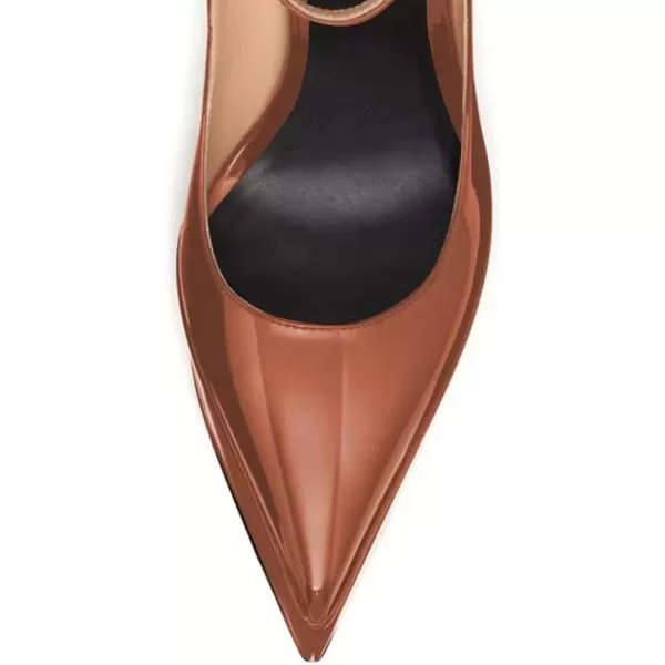 imageFSJ Women Pointed Toe Chunky Heel Ankle Strap Pumps High Platform Block Heel with Rhinestone Buckle Shoes Size 415 USBrown