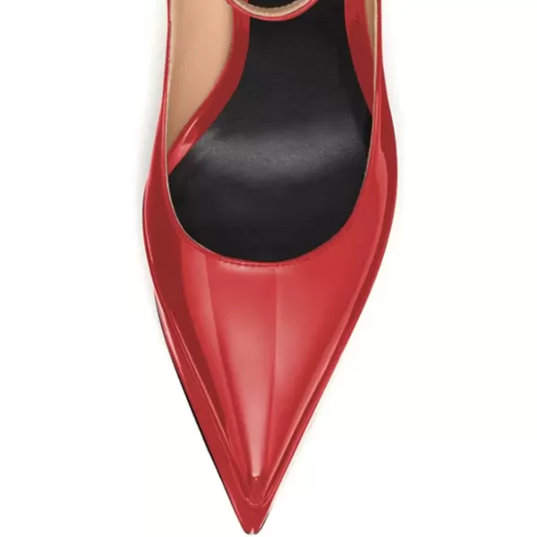 imageFSJ Women Pointed Toe Chunky Heel Ankle Strap Pumps High Platform Block Heel with Rhinestone Buckle Shoes Size 415 USRed