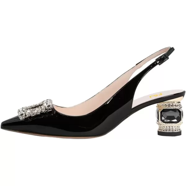 imageFSJ Women Pointed Toe Slingback Wedding Pumps Chunky Low Heel Rhinestone Sandals Crystal Dress Party Office Shoe with Buckle Size 415 M USBlack Crystal Square Buckle
