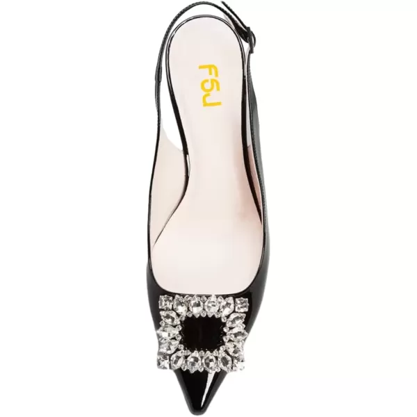 imageFSJ Women Pointed Toe Slingback Wedding Pumps Chunky Low Heel Rhinestone Sandals Crystal Dress Party Office Shoe with Buckle Size 415 M USBlack Crystal Square Buckle