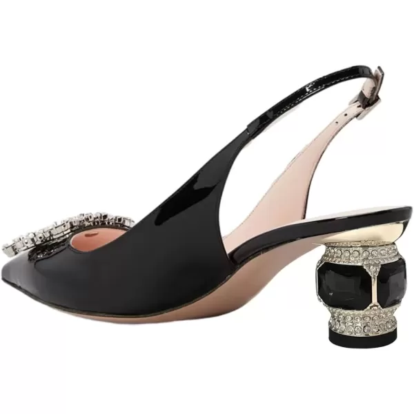 imageFSJ Women Pointed Toe Slingback Wedding Pumps Chunky Low Heel Rhinestone Sandals Crystal Dress Party Office Shoe with Buckle Size 415 M USBlack Crystal Square Buckle