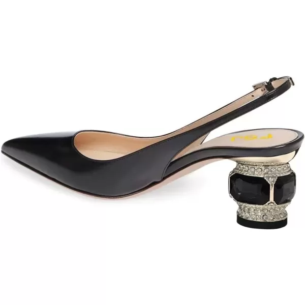 imageFSJ Women Pointed Toe Slingback Wedding Pumps Chunky Low Heel Rhinestone Sandals Crystal Dress Party Office Shoe with Buckle Size 415 M USBlack Matte