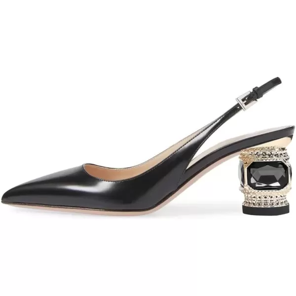 imageFSJ Women Pointed Toe Slingback Wedding Pumps Chunky Low Heel Rhinestone Sandals Crystal Dress Party Office Shoe with Buckle Size 415 M USBlack Matte