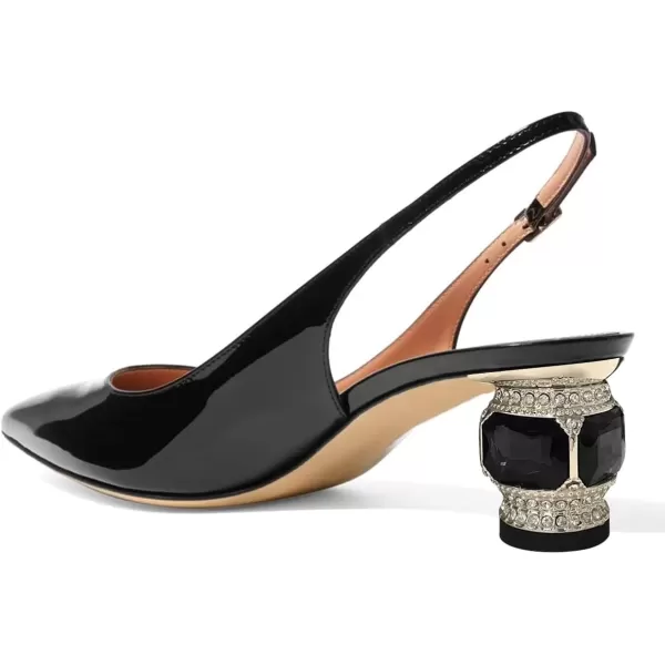 imageFSJ Women Pointed Toe Slingback Wedding Pumps Chunky Low Heel Rhinestone Sandals Crystal Dress Party Office Shoe with Buckle Size 415 M USBlack Patent