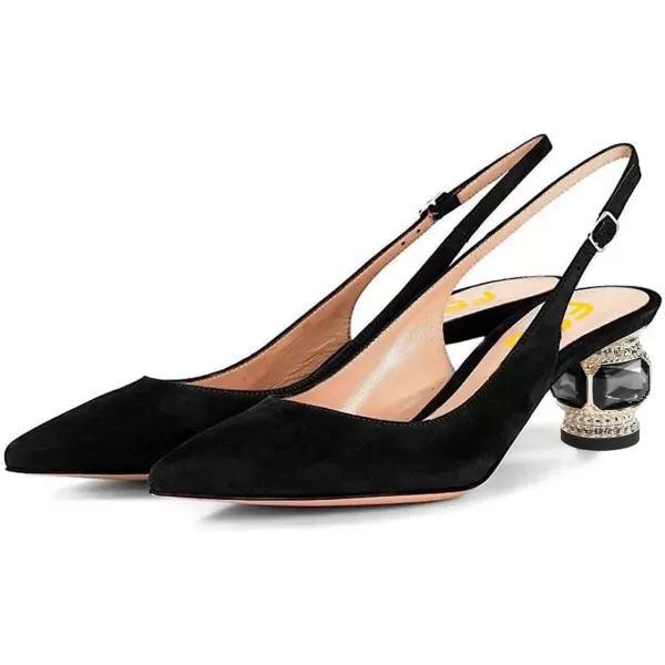 imageFSJ Women Pointed Toe Slingback Wedding Pumps Chunky Low Heel Rhinestone Sandals Crystal Dress Party Office Shoe with Buckle Size 415 M USBlacksuede