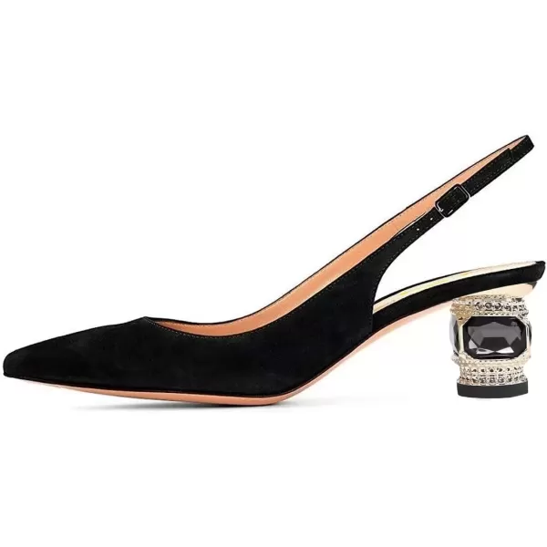 imageFSJ Women Pointed Toe Slingback Wedding Pumps Chunky Low Heel Rhinestone Sandals Crystal Dress Party Office Shoe with Buckle Size 415 M USBlacksuede