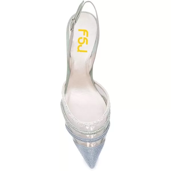 imageFSJ Women Pointed Toe Slingback Wedding Pumps Chunky Low Heel Rhinestone Sandals Crystal Dress Party Office Shoe with Buckle Size 415 M USBlue