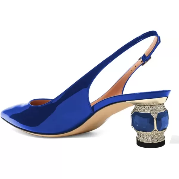 imageFSJ Women Pointed Toe Slingback Wedding Pumps Chunky Low Heel Rhinestone Sandals Crystal Dress Party Office Shoe with Buckle Size 415 M USBlue Patent