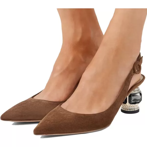 imageFSJ Women Pointed Toe Slingback Wedding Pumps Chunky Low Heel Rhinestone Sandals Crystal Dress Party Office Shoe with Buckle Size 415 M USBrown Patent