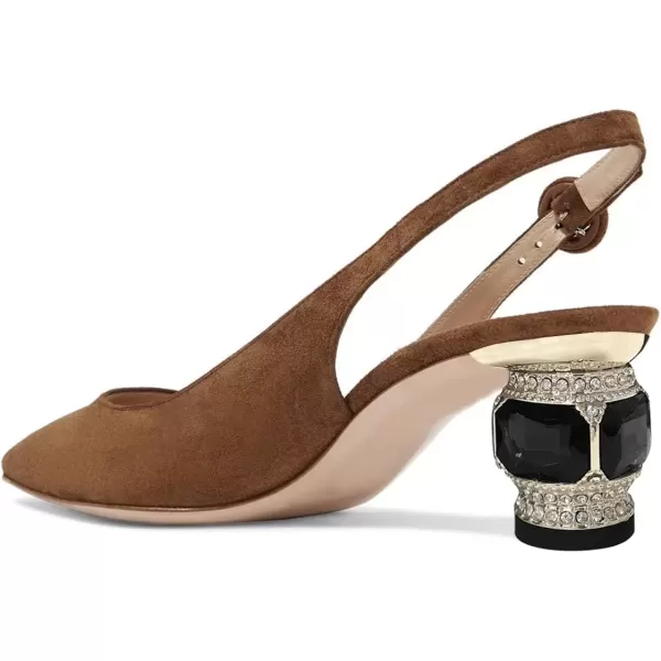 imageFSJ Women Pointed Toe Slingback Wedding Pumps Chunky Low Heel Rhinestone Sandals Crystal Dress Party Office Shoe with Buckle Size 415 M USBrown Patent