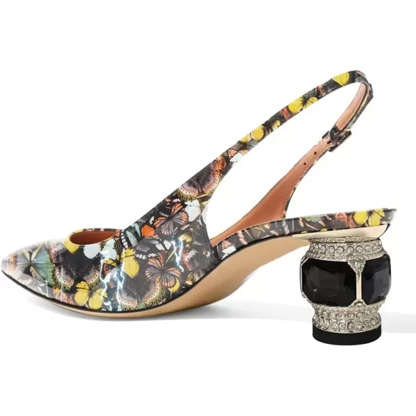 imageFSJ Women Pointed Toe Slingback Wedding Pumps Chunky Low Heel Rhinestone Sandals Crystal Dress Party Office Shoe with Buckle Size 415 M USButterfly