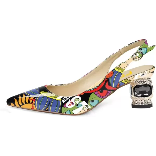 imageFSJ Women Pointed Toe Slingback Wedding Pumps Chunky Low Heel Rhinestone Sandals Crystal Dress Party Office Shoe with Buckle Size 415 M USCartoon