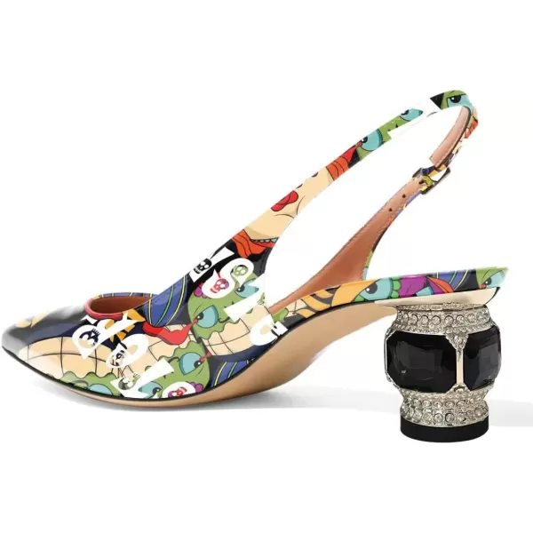 imageFSJ Women Pointed Toe Slingback Wedding Pumps Chunky Low Heel Rhinestone Sandals Crystal Dress Party Office Shoe with Buckle Size 415 M USCartoon