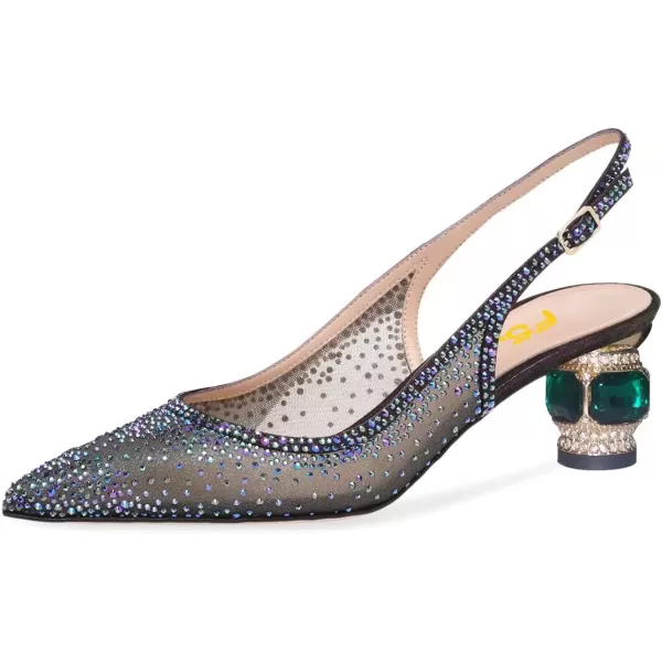 imageFSJ Women Pointed Toe Slingback Wedding Pumps Chunky Low Heel Rhinestone Sandals Crystal Dress Party Office Shoe with Buckle Size 415 M USDark Purple