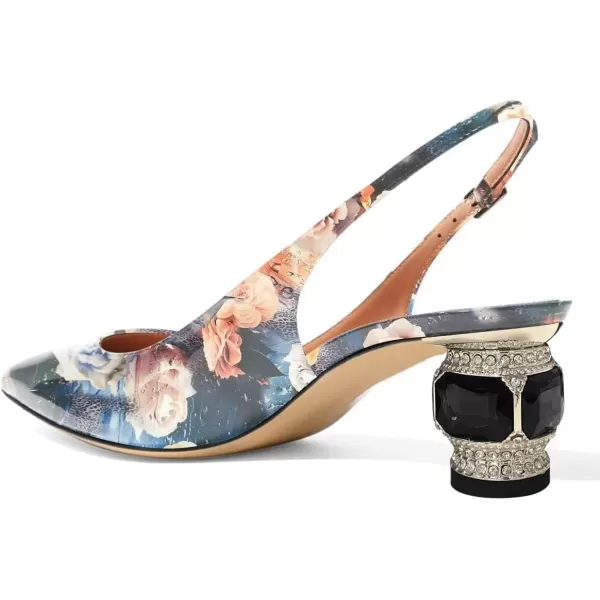 imageFSJ Women Pointed Toe Slingback Wedding Pumps Chunky Low Heel Rhinestone Sandals Crystal Dress Party Office Shoe with Buckle Size 415 M USFlower