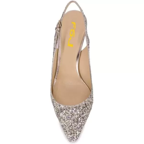 imageFSJ Women Pointed Toe Slingback Wedding Pumps Chunky Low Heel Rhinestone Sandals Crystal Dress Party Office Shoe with Buckle Size 415 M USGold Multi Glitter