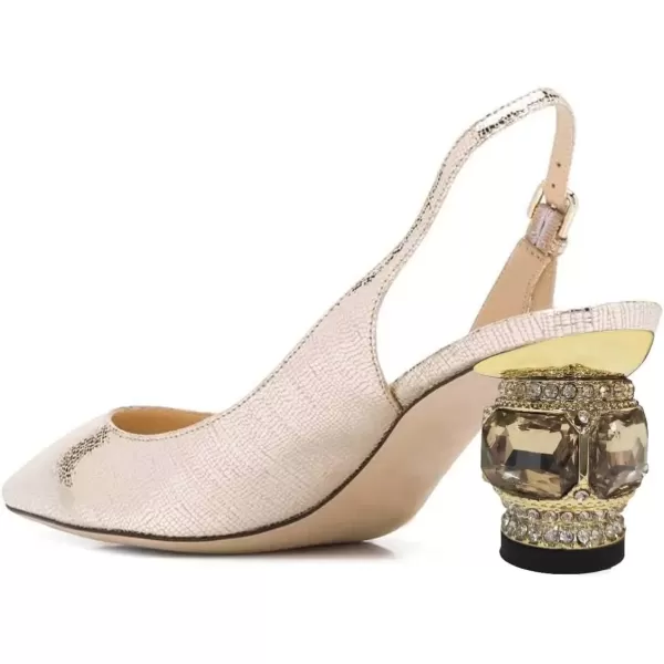 imageFSJ Women Pointed Toe Slingback Wedding Pumps Chunky Low Heel Rhinestone Sandals Crystal Dress Party Office Shoe with Buckle Size 415 M USGold Sparkly