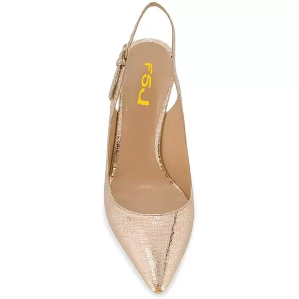 imageFSJ Women Pointed Toe Slingback Wedding Pumps Chunky Low Heel Rhinestone Sandals Crystal Dress Party Office Shoe with Buckle Size 415 M USGold Sparkly