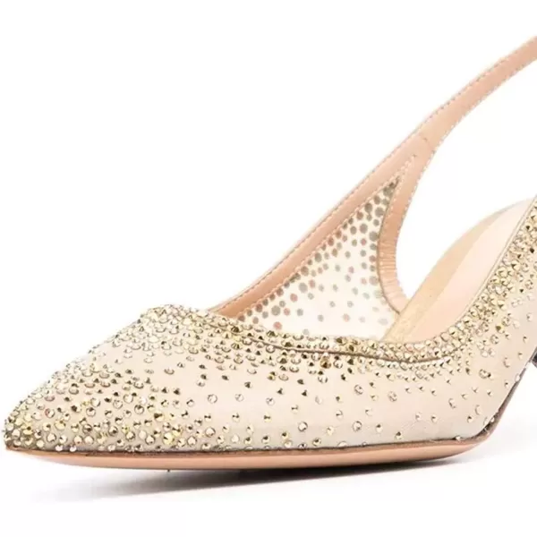 imageFSJ Women Pointed Toe Slingback Wedding Pumps Chunky Low Heel Rhinestone Sandals Crystal Dress Party Office Shoe with Buckle Size 415 M USGold Studded