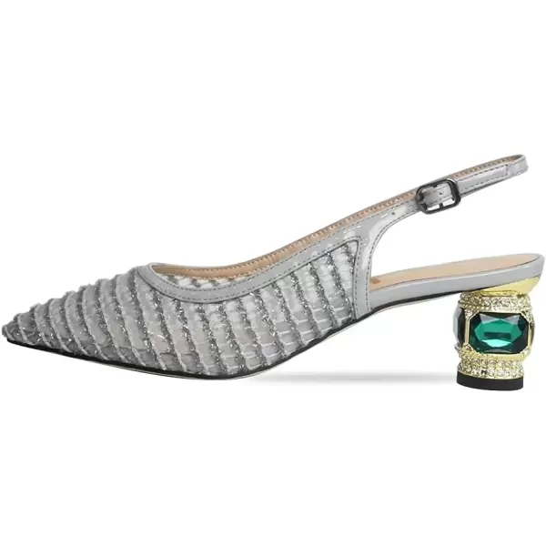 imageFSJ Women Pointed Toe Slingback Wedding Pumps Chunky Low Heel Rhinestone Sandals Crystal Dress Party Office Shoe with Buckle Size 415 M USGrey